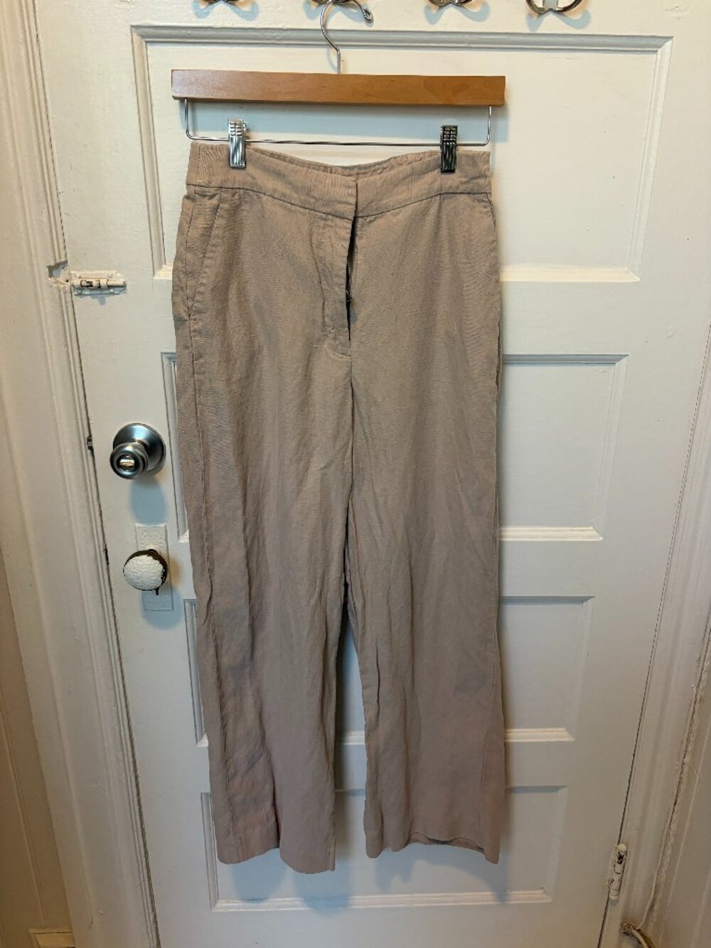 Wilfred Aritzia Effortless Linen Wide Leg Trouser Pants Size 6 Beige